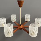 Teak Ceiling / Pendant Lamp 6 Glass Shades 1960S thumbnail 6