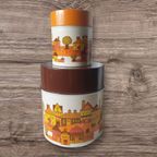 Retro Japanse Blikken Jaren 70 Oranje Bruine Huisjes 2st thumbnail 6