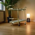 Vintage Gouden Barcart / Bijzettafeltje Met Fumé Glas thumbnail 3