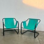 Tweetal Vintage Deense Fauteuils, Xcol, Zwart Staal Met Groene Stof, 1980’s thumbnail 5