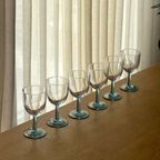 Set Of 6 Vintage Blue Stem Wine Glasses thumbnail 3
