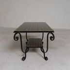 Vintage Salontafel Met 2 Glazen Bladen Met 50s Print thumbnail 5