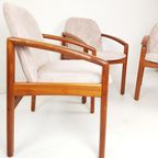 3 Vintage Deense Teakhouten Stoelen Roze Ribstof Nieuwe Stof thumbnail 7
