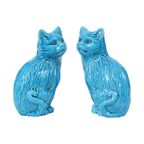 Koppel Blauw Geglazuurde Poezen Beelden Chinees Keramiek thumbnail 10