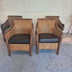 4 Art Deco Colonial Stijl Fauteuils Rotan thumbnail 2