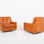 Danish Modern Cognac Leather Armchairs From 1960’S thumbnail 4