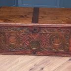 Polychrome Beschilderde Eikenhouten Bruidskistje thumbnail 14