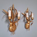 Paar Italiaanse Wandkandelaars In Verguld Metaal, 1970 thumbnail 10