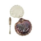 Vintage Coquille Schelp Boterschaal Mes Verzilverd Metaal Queen Anne thumbnail 13