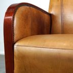 Luxe Rundleren Artdeco Design Armchair Met Houten Armleuningen En Goed Zitcomfort thumbnail 10