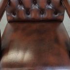 Mooie En Statige, Luxe Donkerbruine Engelse Rundleren Chesterfield Eetkamer/Bijzetstoel thumbnail 7