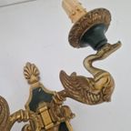 Bronzen Zwanen Wandlampen Door Lucien Gau Jaren 60. thumbnail 4