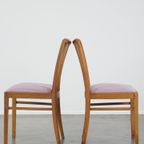 Leuke Set Van 2 Vintage Jaren '70 Eetkamerstoelen Met Gespijlde Rugleuning En Stoffen Zitting thumbnail 5