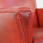 Unieke, Stijlvolle Rood Geverfde Armchair Gemaakt Van Schapenleer thumbnail 11