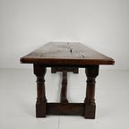 Massief Engelse Eikenhouten Eettafel – 20e Eeuw Met Prachtige Nerf En Patina thumbnail 17
