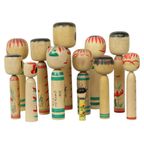 Lot Van 12 Grote Kokeshi Poppen Naruko Handgeschilderd Hout Japan thumbnail 12