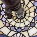 Tiffany Style Table Lamp - Stained Glass Shade And Decorative Base - Ca. 1980’S (No Cracks) thumbnail 5