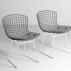 Vintage Mid-Century Set Van 7 Zwart-Witte Harry Bertoia Eetkamerstoelen thumbnail 2