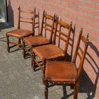 Antieke Stoelen Met Leren Zitting Set Van 4 thumbnail 3