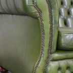 Comfortabele, Groene, Rundlederen Ruime 3 Zits Engelse Chesterfield Bank thumbnail 15