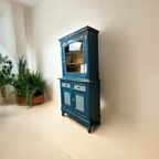 Brocante Blauwe Kast / Vitrinekast thumbnail 3