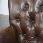 Prachtige, Unieke Cognac Kleurige Bruin Generfde Rundleren Chesterfield Fauteuil/ Armchair thumbnail 10