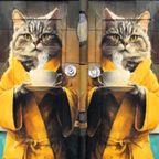 Zwart Brocante Kastje “katten In Gele Badjas” thumbnail 2