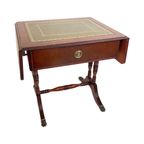 Vintage British - Dropleaf Side Table With Drawer - Leather Inlay And Brass Detailing - Regency S thumbnail 6