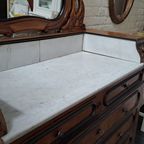 Antieke Louis Kaptafel,(Baby) Commode, Dressoir, Ladekast Met Spiegel En Marmer Blad. thumbnail 3