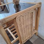 Rotan/Rieten Bijzettafeltje Met Gerookte Donker Glas In Zeer Mooie Staat thumbnail 8