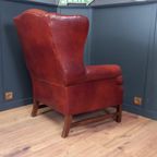 Grote Vintage Schapenleren Engelse Oorfauteuil thumbnail 7