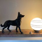 Mooie Art Deco Lamp Met Sculpture Van Een Herdershond thumbnail 6