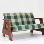 Vintage Sofa Checkered Fabric And Wood , Italy thumbnail 7