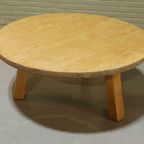 Vintage Brutalist Massief Eiken Salontafel, Rond thumbnail 8