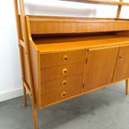 Teak Fineer Kast Uit Zweden Met Lades, Legplank En Uitschuifbare Plank thumbnail 11