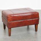 Cognac-Kleurige Hocker Gemaakt Van Rundleer thumbnail 2