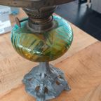 Antieke Petroleumlamp / Olielamp Met Lont Kap En Glas thumbnail 5