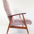 Vintage Fauteuil Roze | Roze Ribstof Nieuw Gestoffeerd Teak thumbnail 2