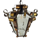 Art Deco - Lantaarn Hanglamp - Messing - Gesatineerd Glas thumbnail 7