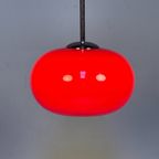 Glazen Rode Hanglamp Met Chromen Armatuur, 1980's thumbnail 6