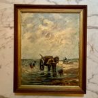 Vintage Olieverf Schilderij “De Schelpenvissers” thumbnail 6