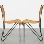 Leuke Set Van 4 Vintage Design Eetkamerstoelen Van Frederick Weinberg Van Gietijzer En Riet thumbnail 16
