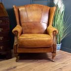Karakteristieke Vintage Schapenleren Oorfauteuil thumbnail 9