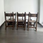 Set Van 6 Vintage Brutalist Eetkamerstoelen/ Spaanse Stoelen thumbnail 11