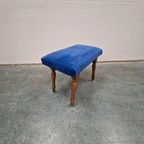 Vintage Voetenbank Blauwe Voetrnbank Opnieuw Bekleed thumbnail 6