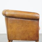 Karaktervolle, Vintage Cognac-Kleurige Clubfauteuil Gemaakt Van Schapenleer thumbnail 4