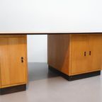 Groot Vintage Dubbelzijdig Bureau Eiken thumbnail 10