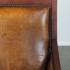 Ranke Schapenleren En Houten Vintage Art Deco Design Armchair In Een Prachtige Warme Cognac Kleur thumbnail 11
