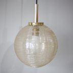 Hanglamp Doria Leuchten Bol Vintage Geblazen Glas Amber Messing Jaren '70 thumbnail 2