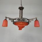 Art Deco Hanglamp Met Glazen Schaal En 3 Kelkjes, Jaren 30 thumbnail 11